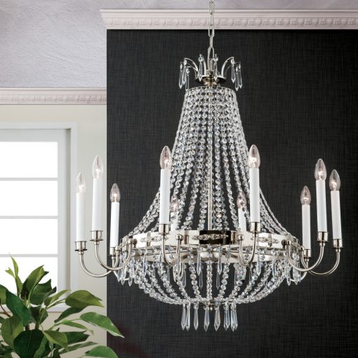 Empire Crystal kristály csillár, ezüst, 84 cm, 10xE14